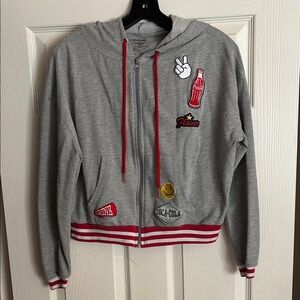 Coca Cola Brand Gray Hoodie with Red Accents and Patches